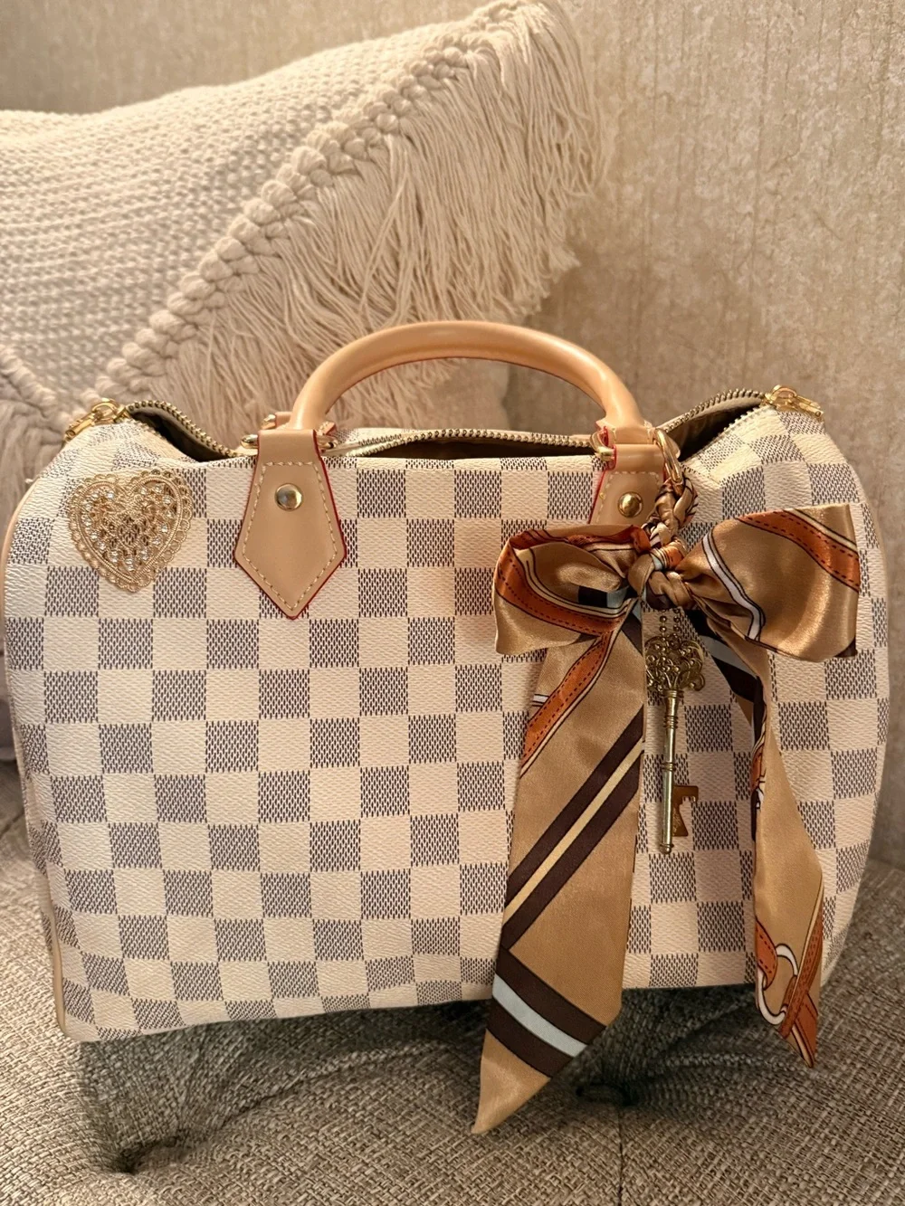 Checkered Fashion Inspired Bag w/charms